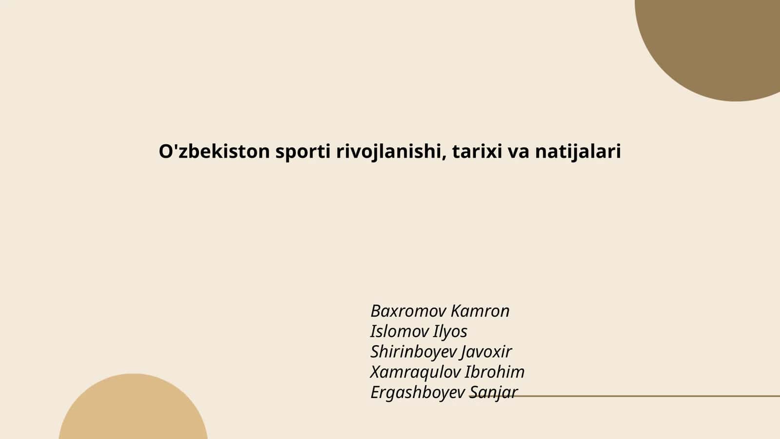 O'zbekiston sporti rivojlanishi, tarixi va natijalari 1