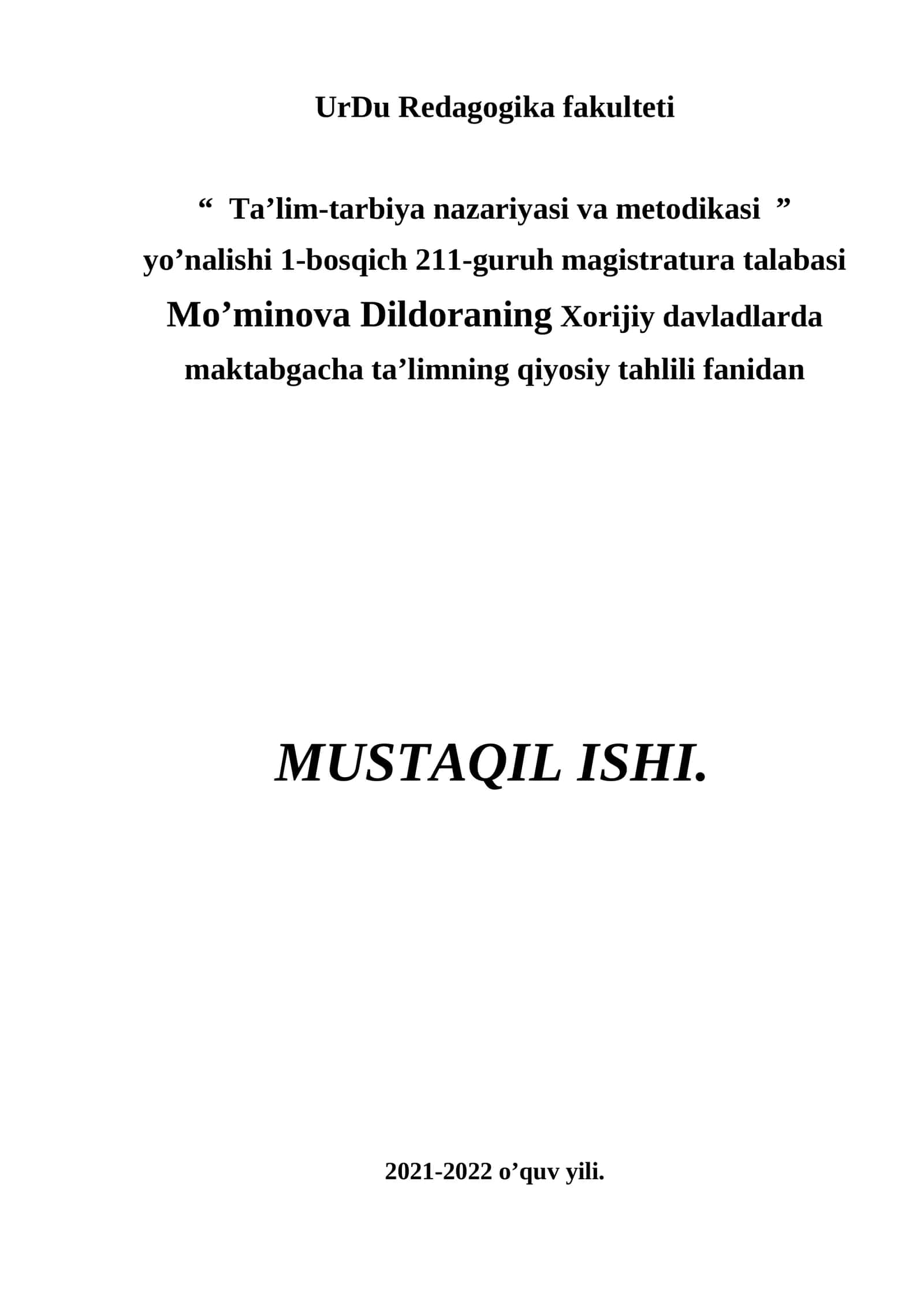 Ta’lim-tarbiya nazariyasi va metodikasi 1
