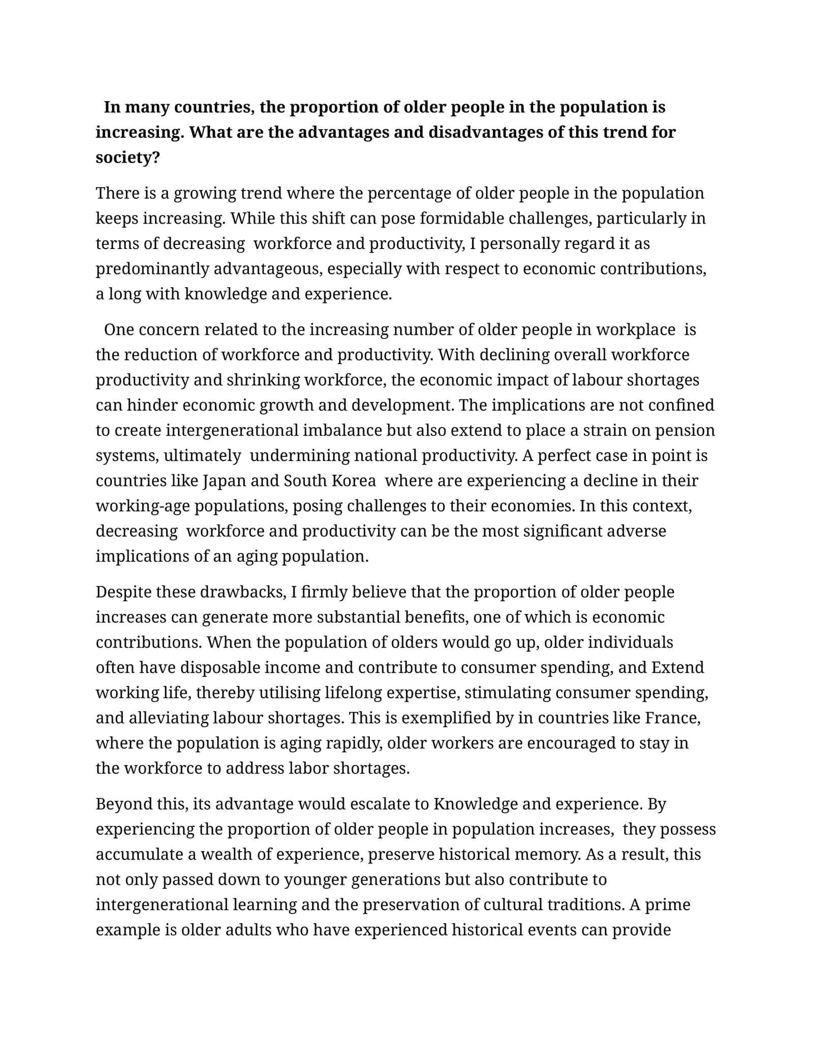 Advantages and Disadvantages of Increasing Older Population 1
