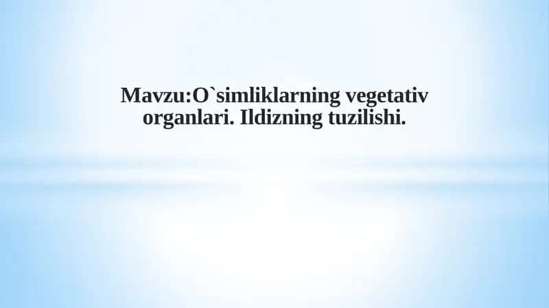 O`simliklarning vegetativ organlari.Ildizning tuzilishi 1