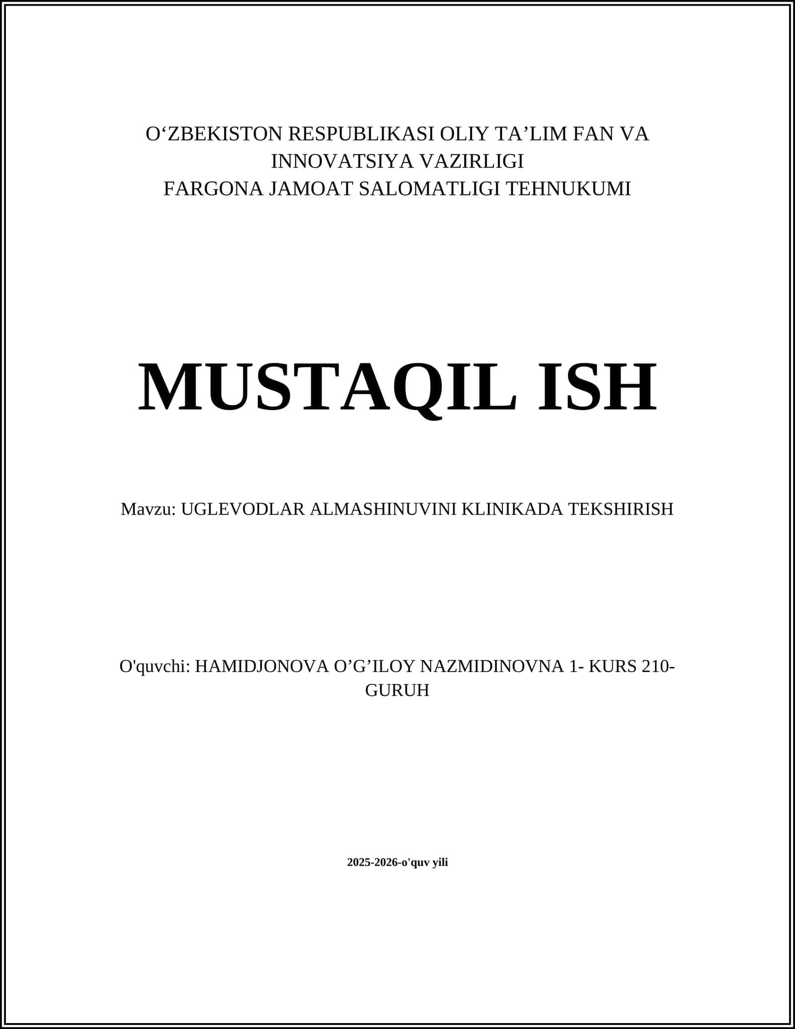 UGLEVODLAR ALMASHINUVINI KLINIKADA TEKSHIRISH 1