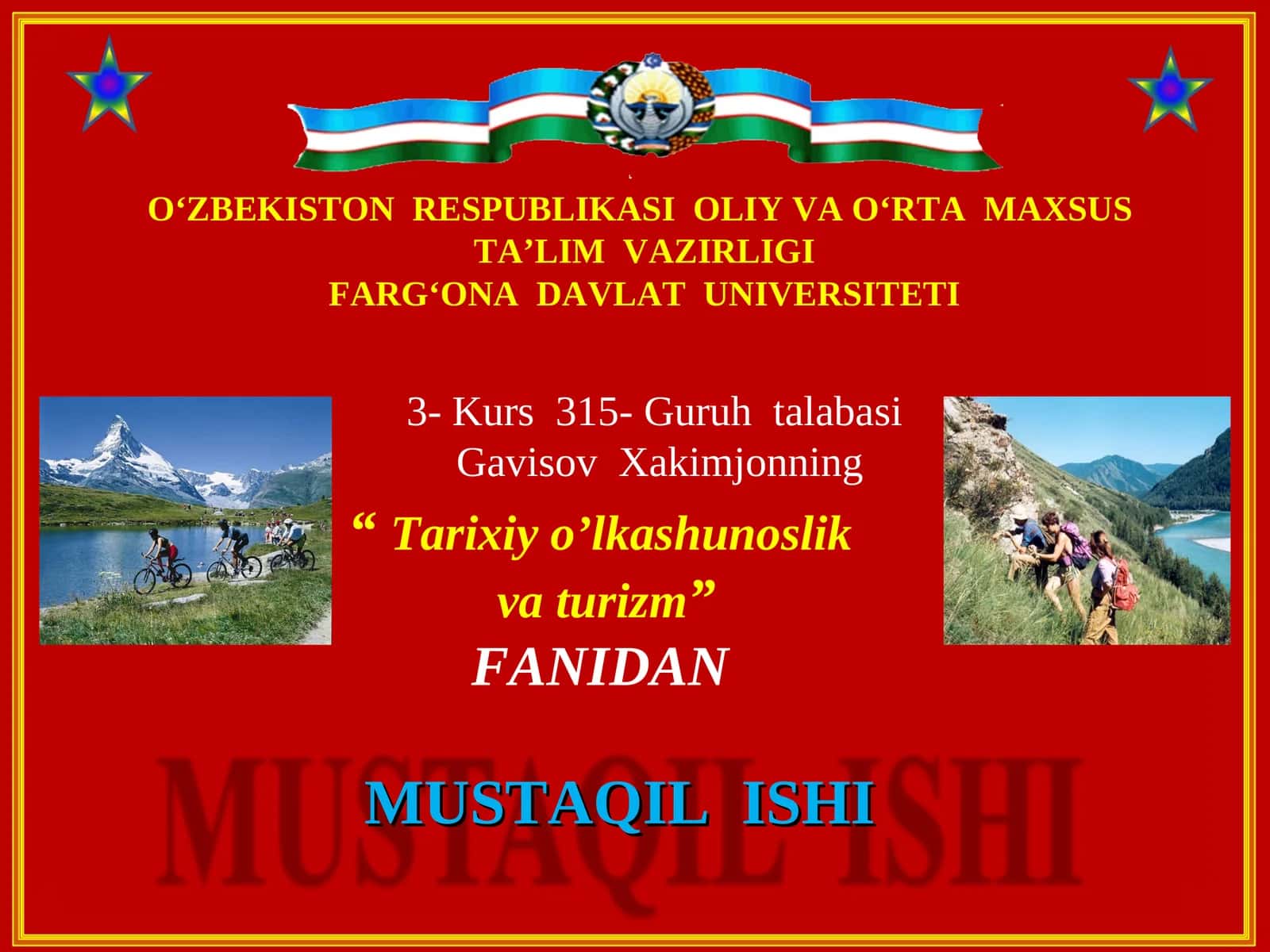 O`zbеkiston Rеspublikasining turizm to`g`risidagi davlat siyosati 1