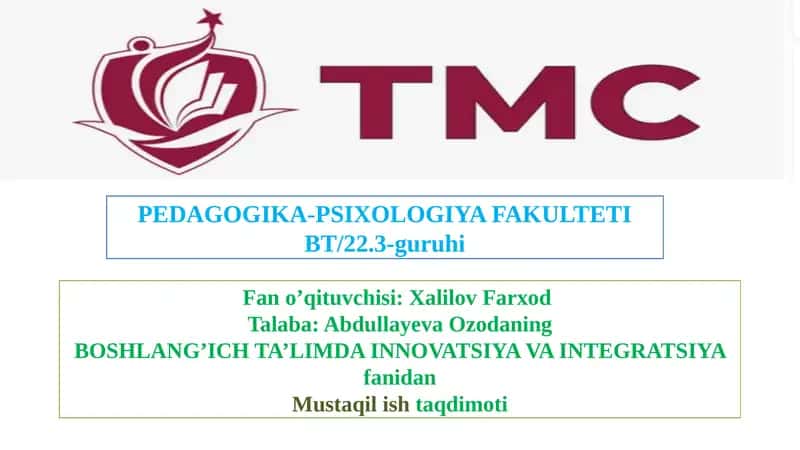 BOSHLANG’ICH TA’LIMDA INNOVATSIYA VA INTEGRATSIYA 1