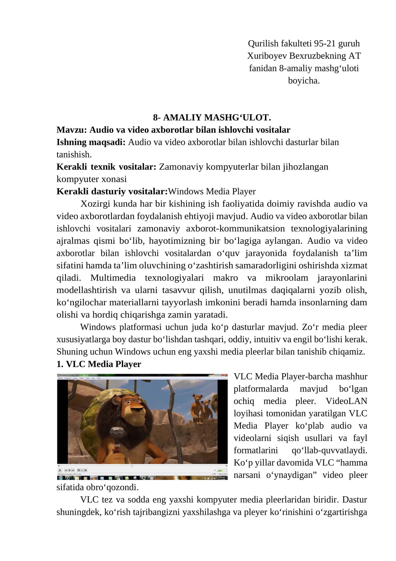 Audio va video axborotlar bilan ishlovchi vositalar 1