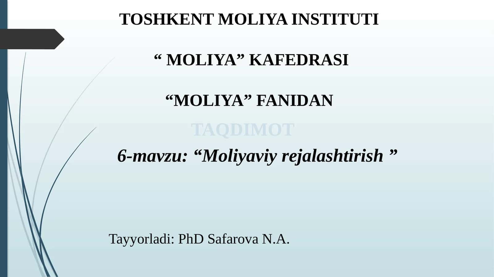 Moliyaviy rejalashtirish 1