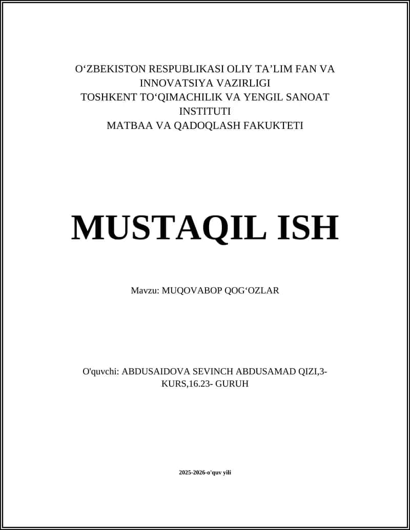 MUQOVABOP QOGʻOZLAR 1