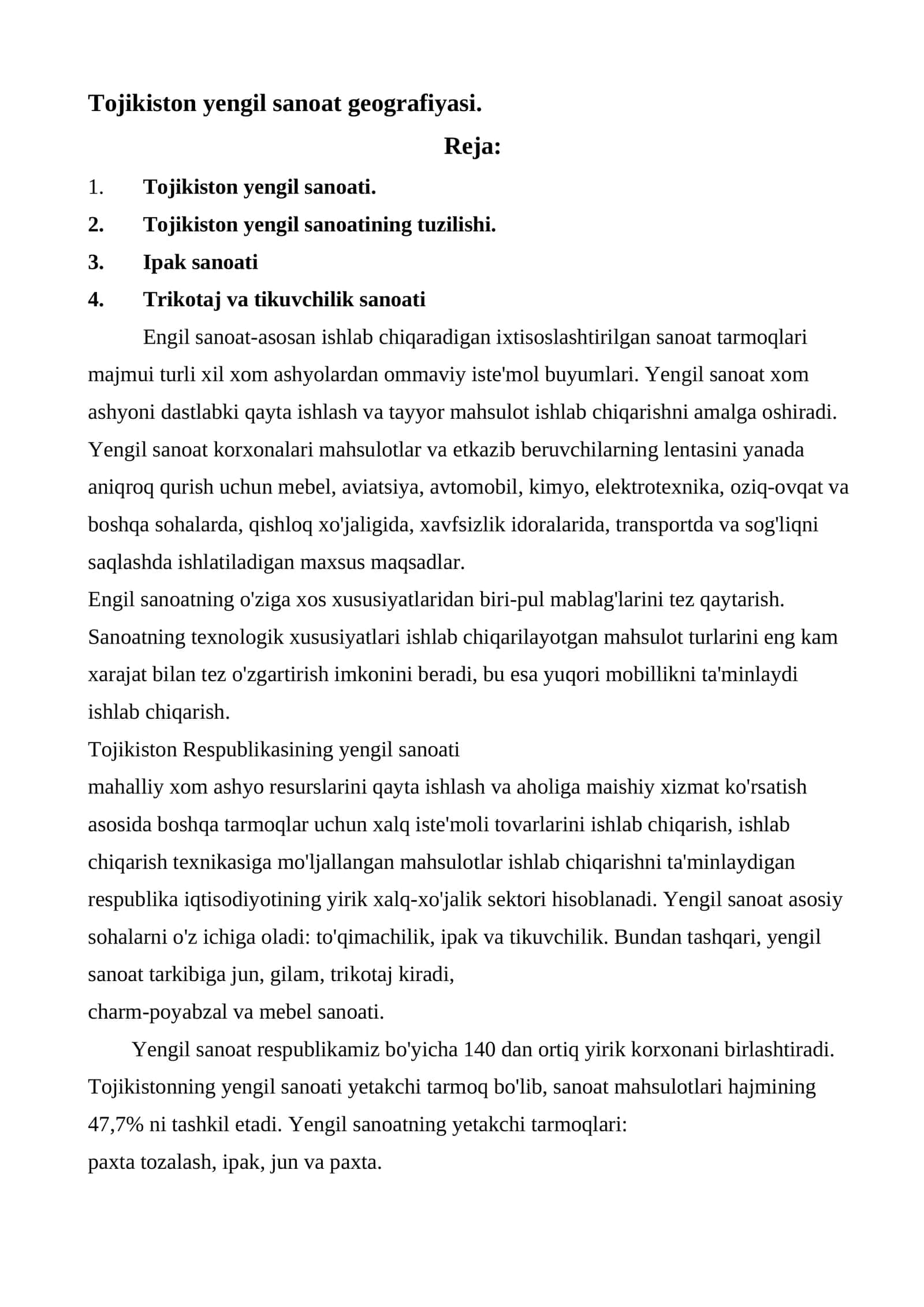 Tojikiston yengil sanoat geografiyasi 1