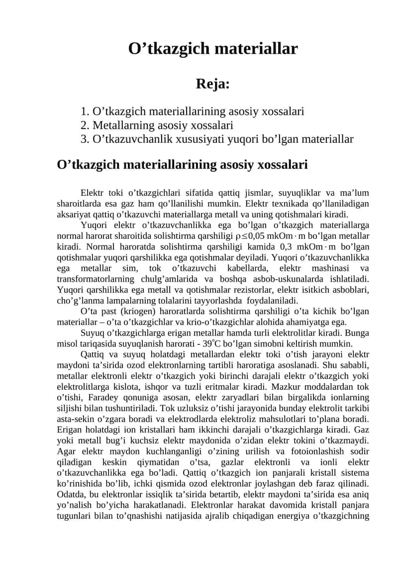 O’tkazgich materiallar 1