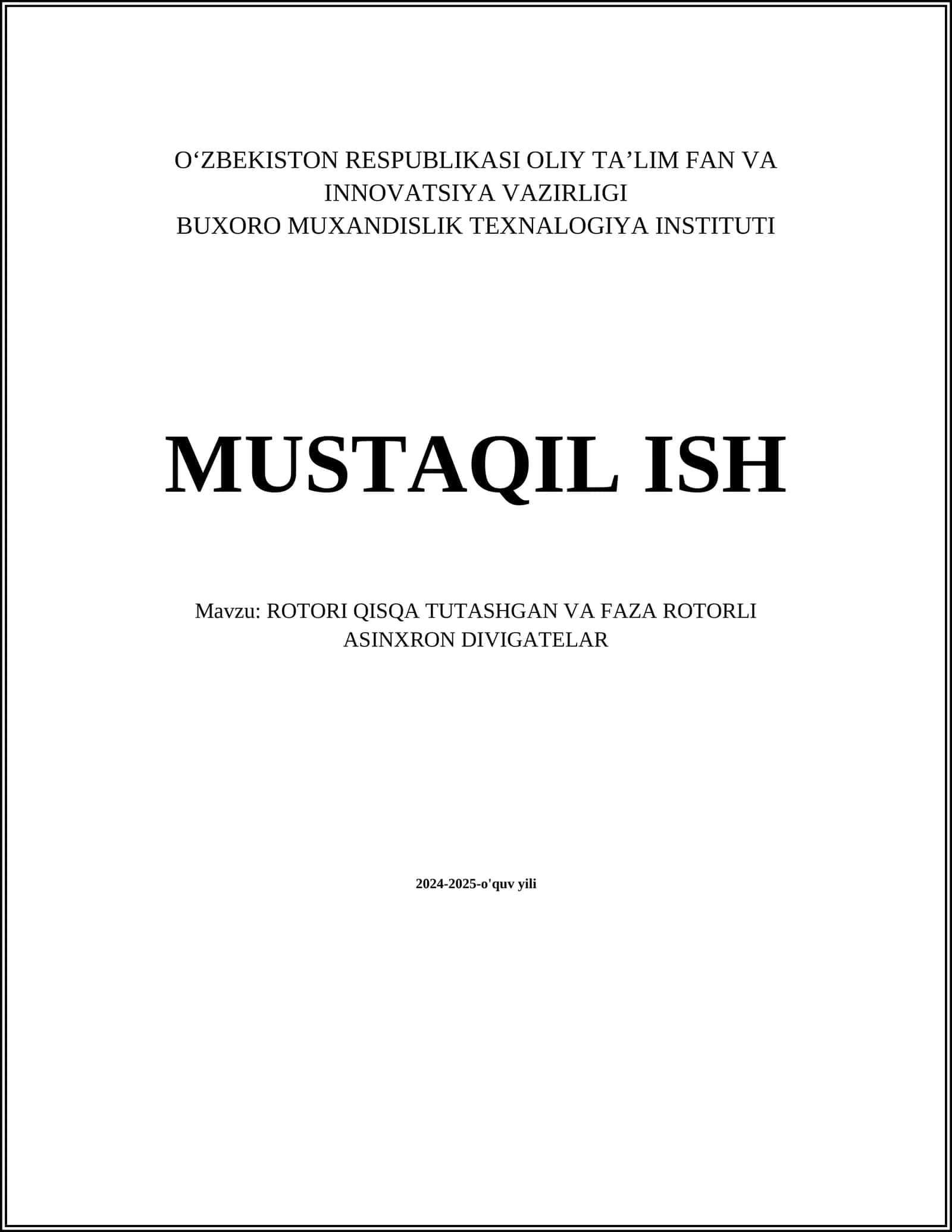 ROTORI QISQA TUTASHGAN VA FAZA ROTORLI ASINXRON DIVIGATELAR 1