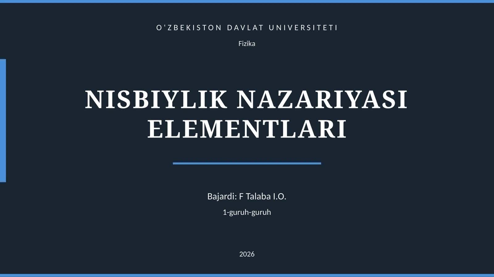 NISBIYLIK NAZARIYASI ELEMENTLARI 1