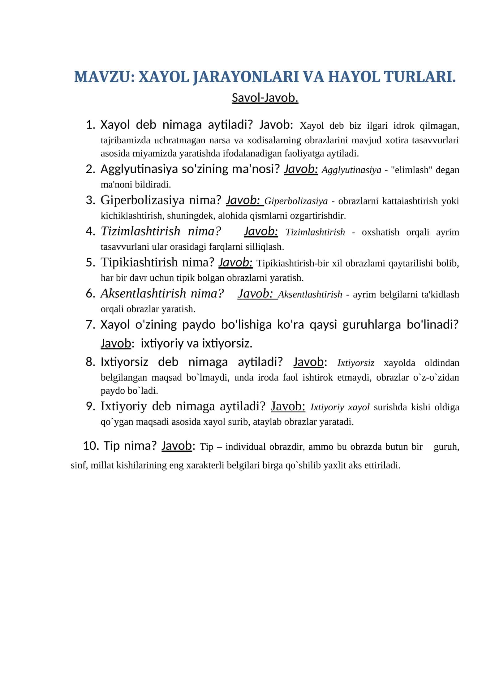 XAYOL JARAYONLARI VA HAYOL TURLARI 1