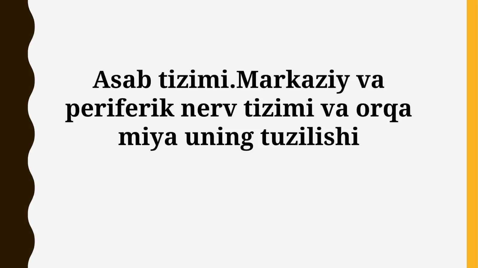 Asab tizimi.Markaziy va periferik nerv tizimi va orqa miyauningtuzilishi 1