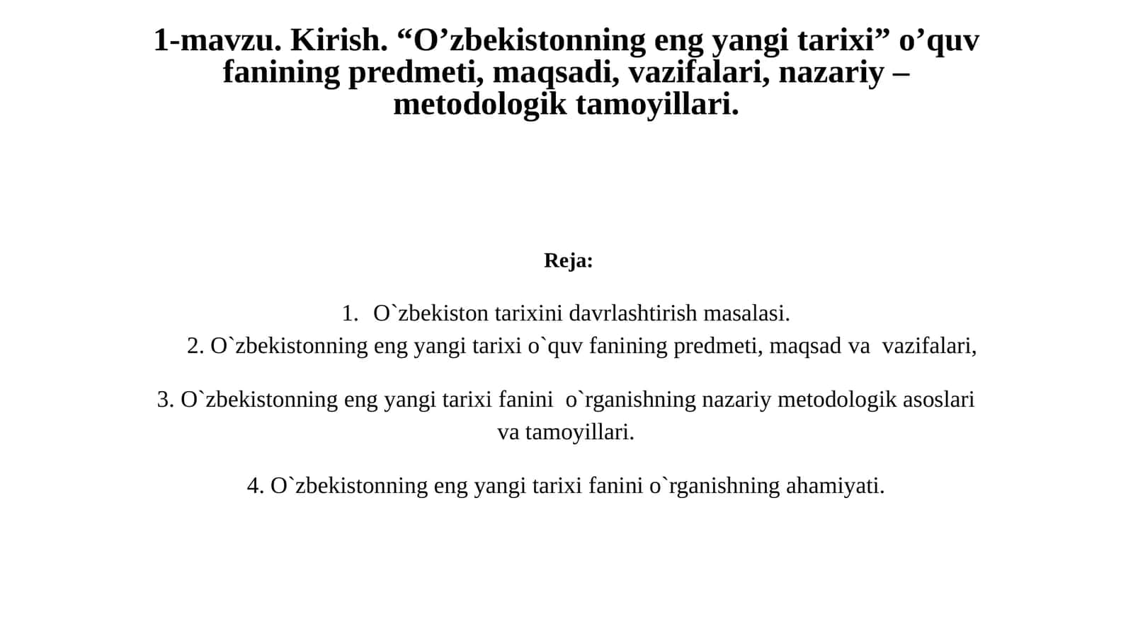 O'zbekistonning eng yangi tarixi 1