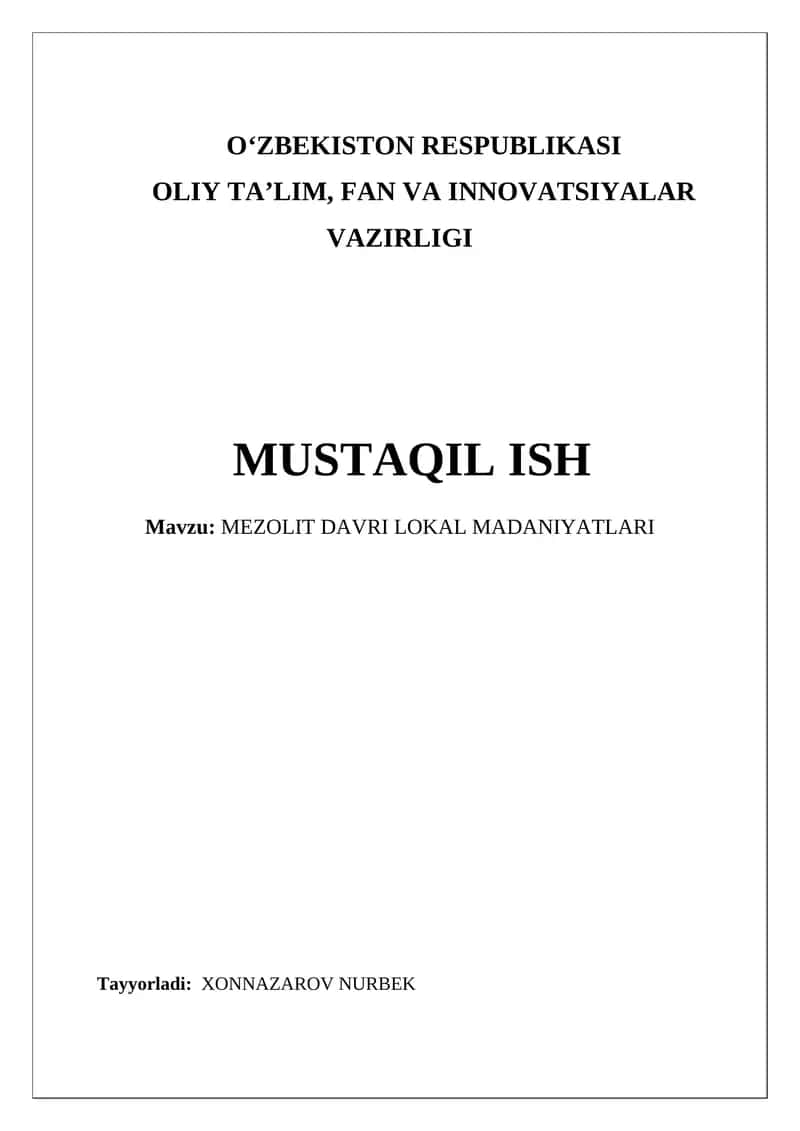 MEZOLIT DAVRI LOKAL MADANIYATLARI 1