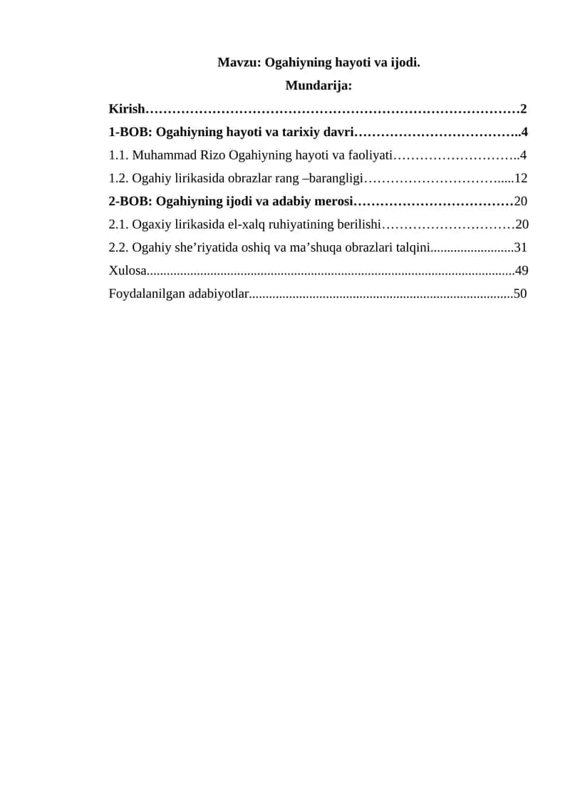 Ogahiyning hayoti va ijodi 1