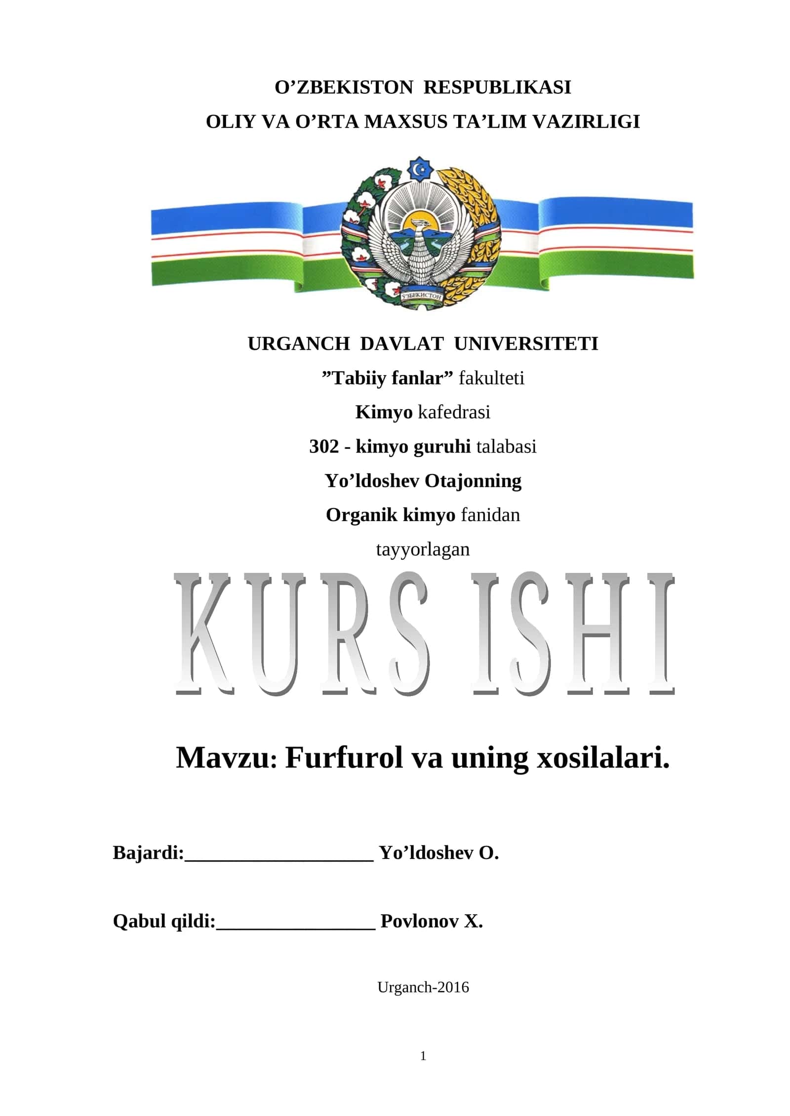 Furfurol va uning xosilalari 1