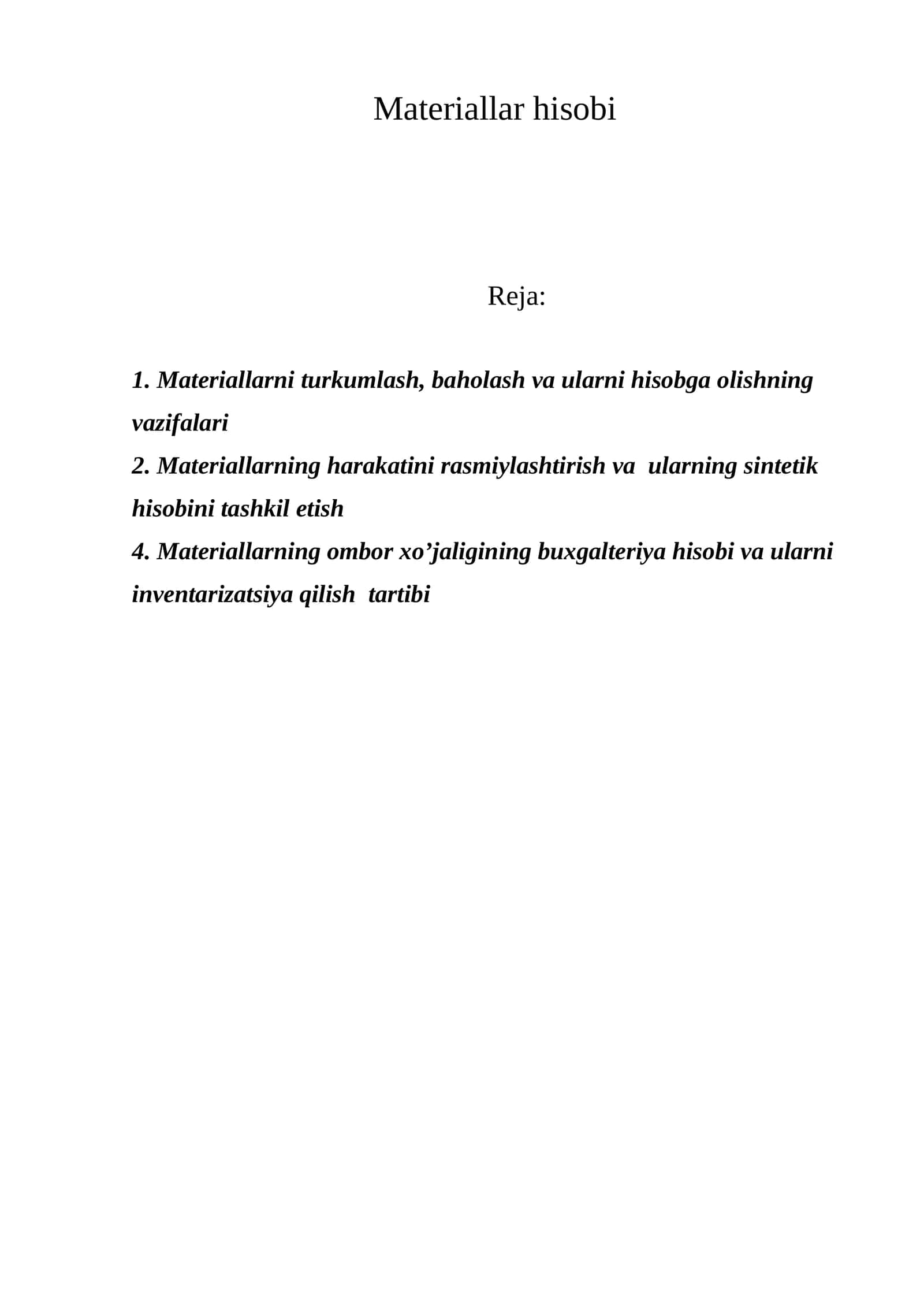 Materiallar hisobi 1