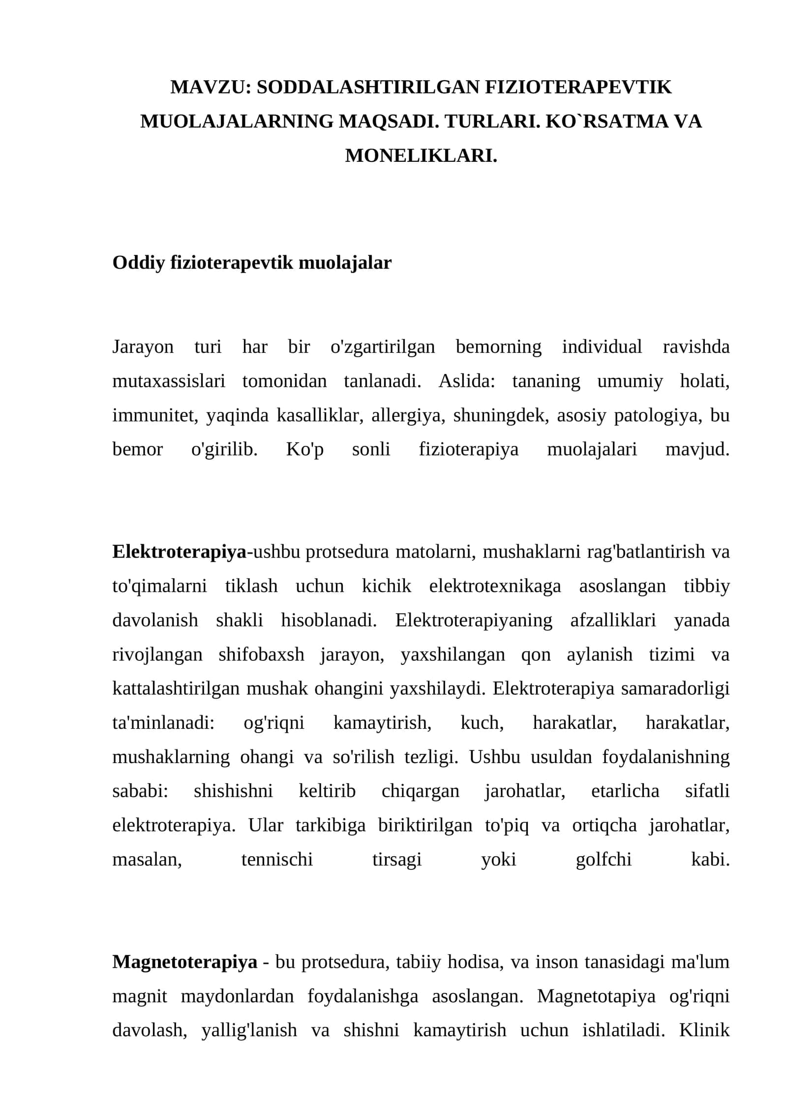 Oddiy fizioterapevtik muolajalar 1