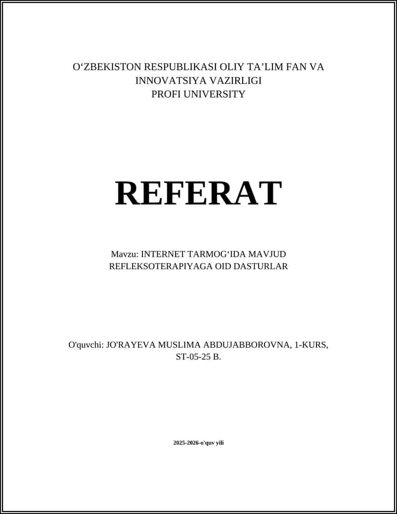 INTERNET TARMOGʻIDA MAVJUD REFLEKSOTERAPIYAGA OID DASTURLAR 1