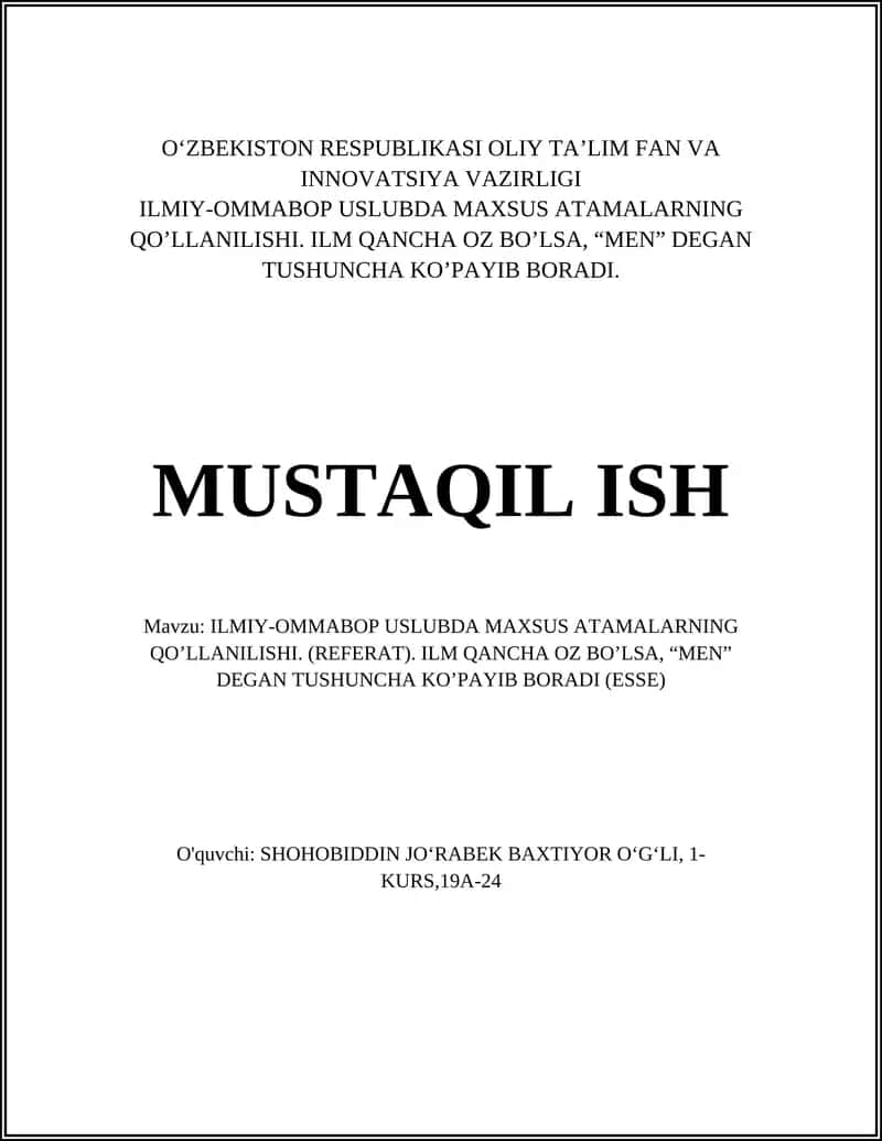 ILMIY-OMMABOP USLUBDA MAXSUS ATAMALARNING QO’LLANILISHI (REFERAT) 1