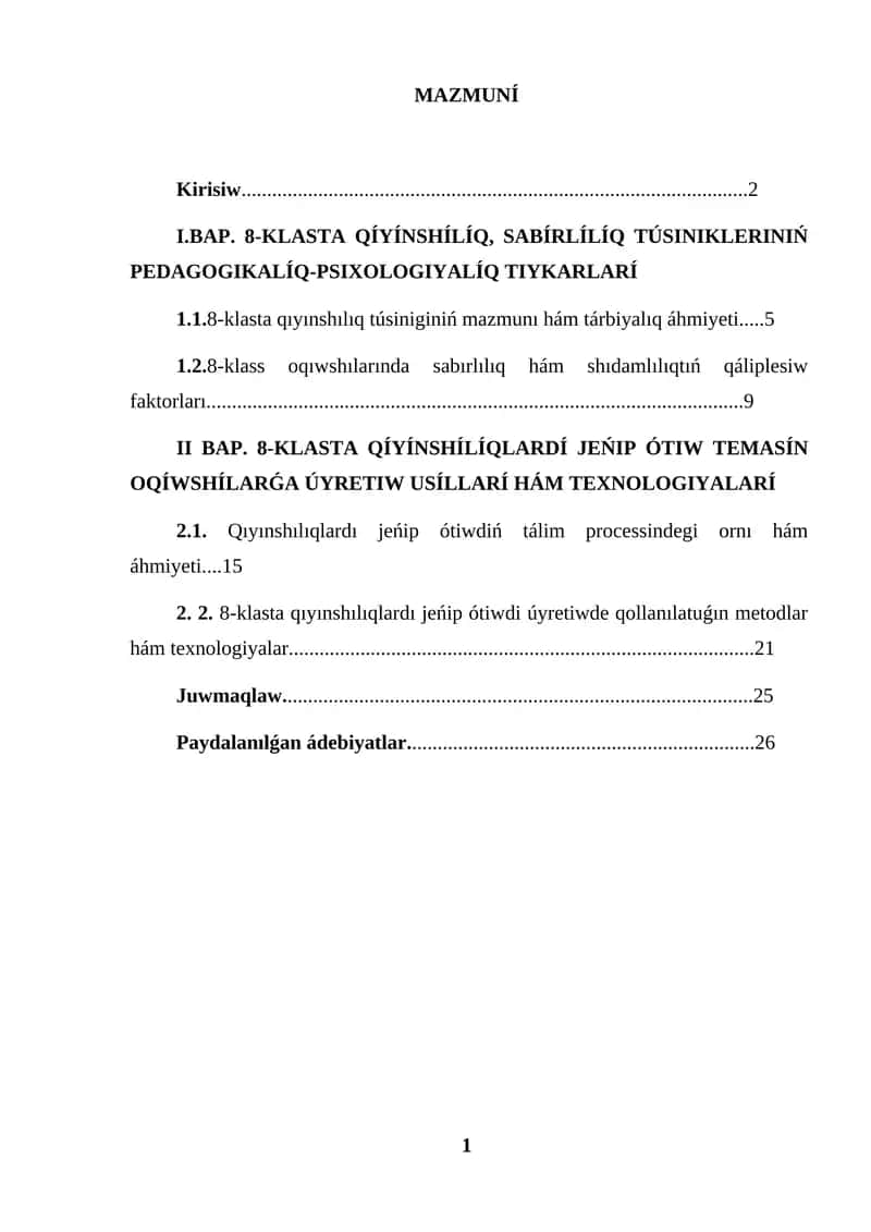 KURS JUMISI MASHAQATLARDI JEŃIP ÓTIW 1