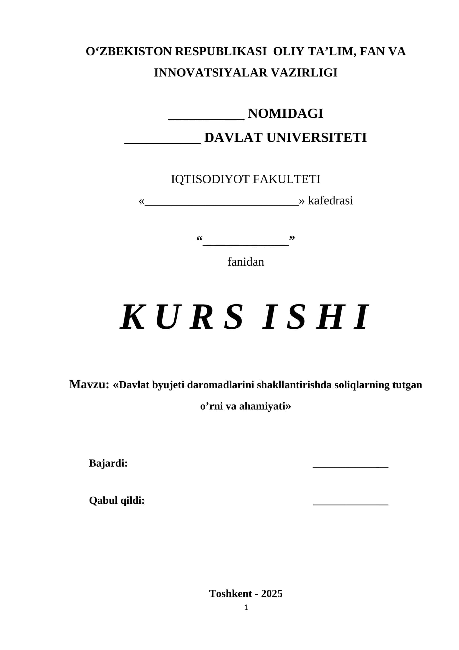 Davlat byujeti daromadlarini shakllantirishda soliqlarning tutgan o’rni va ahamiyati 1