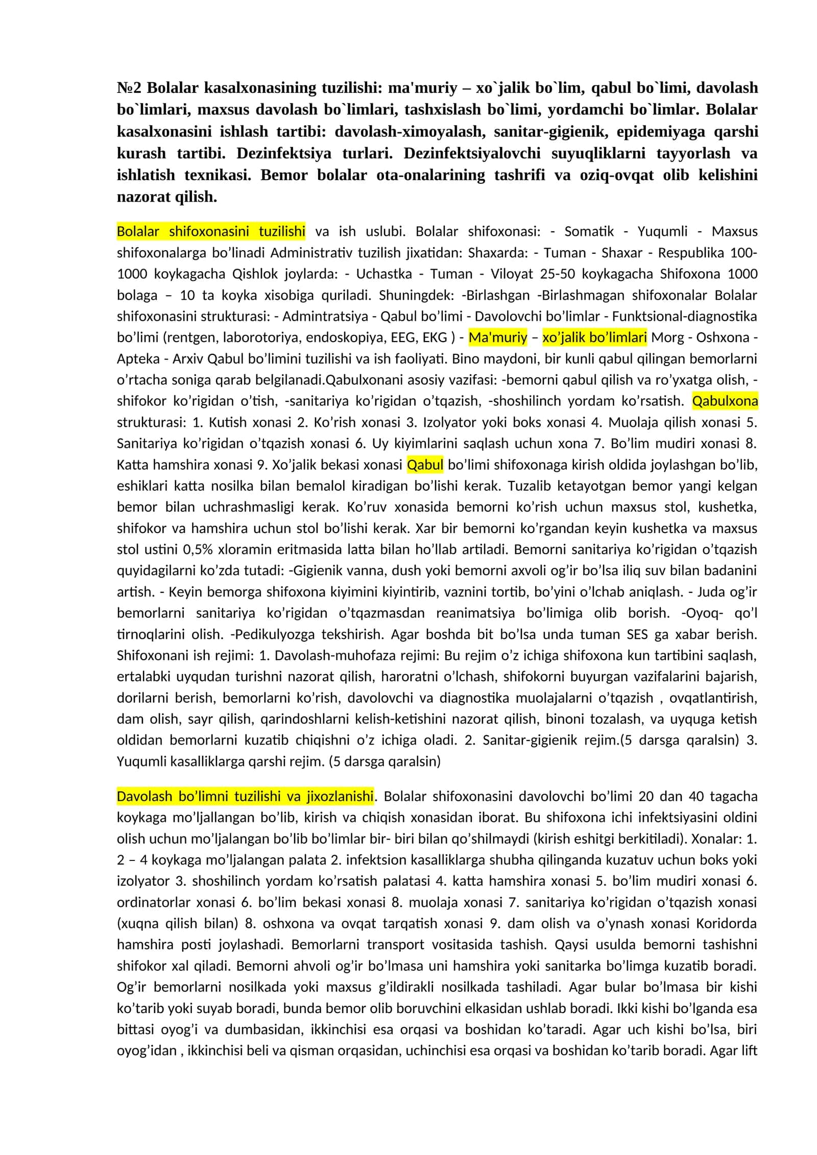 Bolalar kasalxonasining tuzilishi va ish uslubi 1
