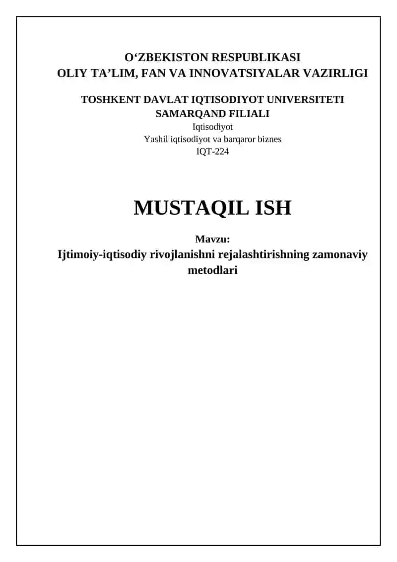 Ijtimoiy-iqtisodiy rivojlanishni rejalashtirish
