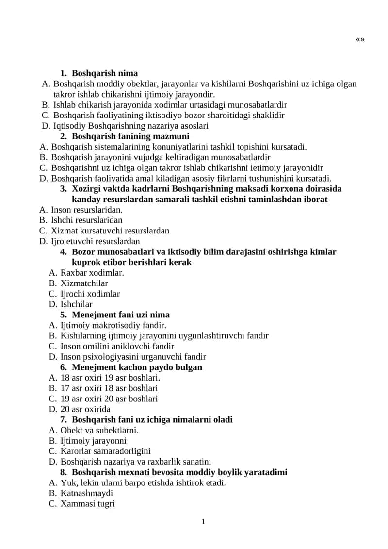 Menejment va marketing savollar toʻplami 1