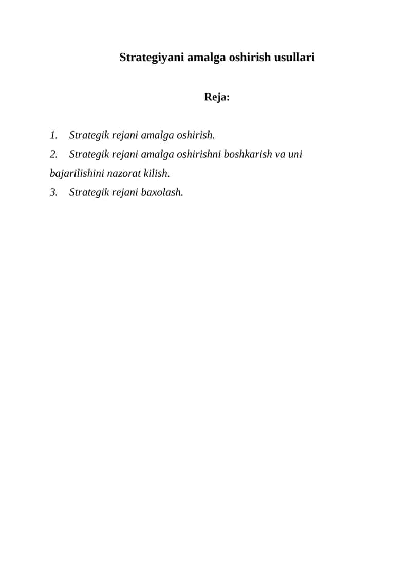Strategiyani amalga oshirish usullari 1