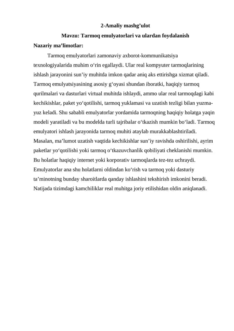 Tarmoq emulyatorlari va ulardan foydalanish 1