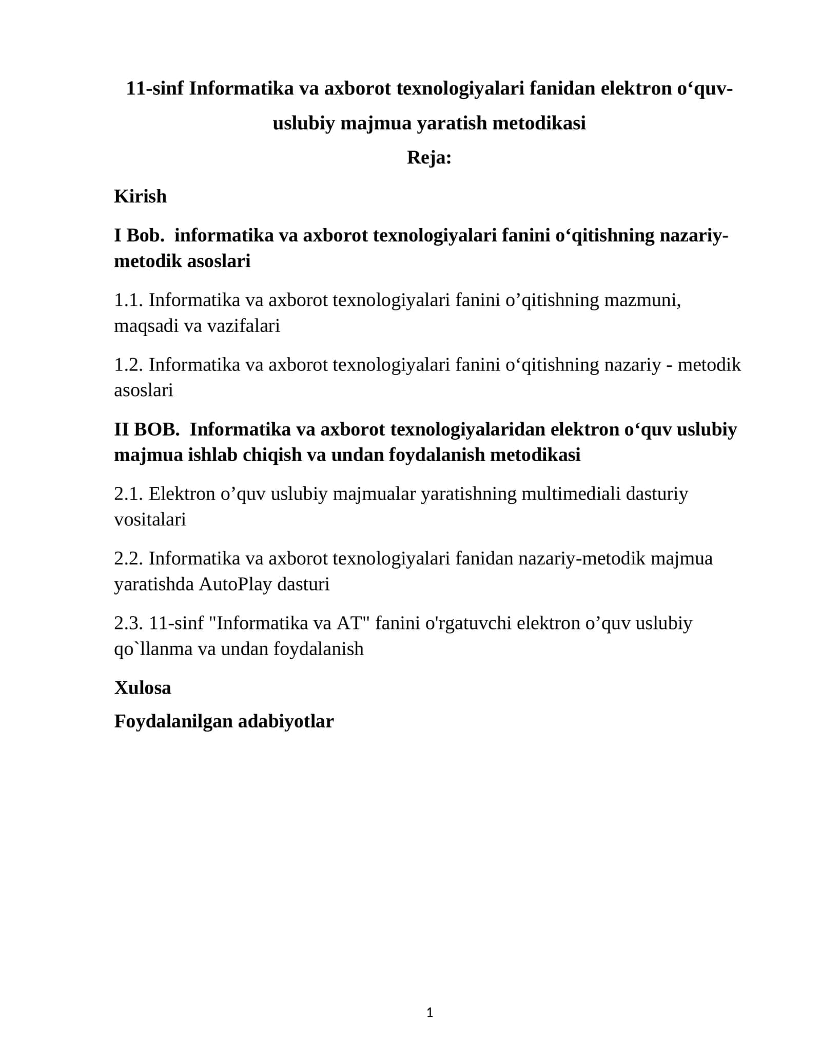 11-sinf Informatika va axborot texnologiyalari fanidan elektron o‘quv-uslubiy majmua yaratish metodikasi 1