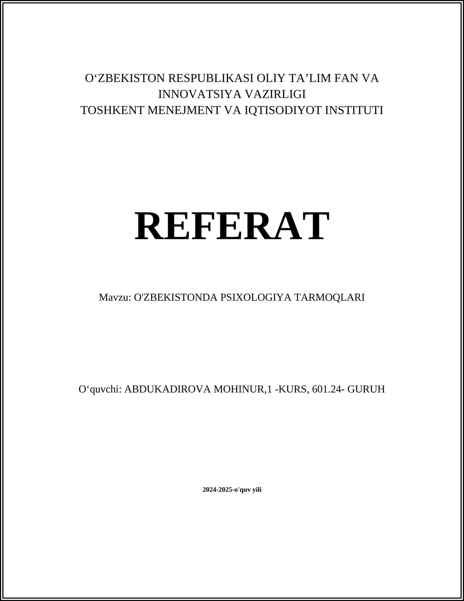 O'ZBEKISTONDA PSIXOLOGIYA TARMOQLARI 1