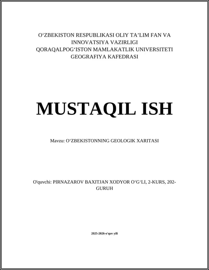 Oʻzbekistonning Geologik Xaritasi 1