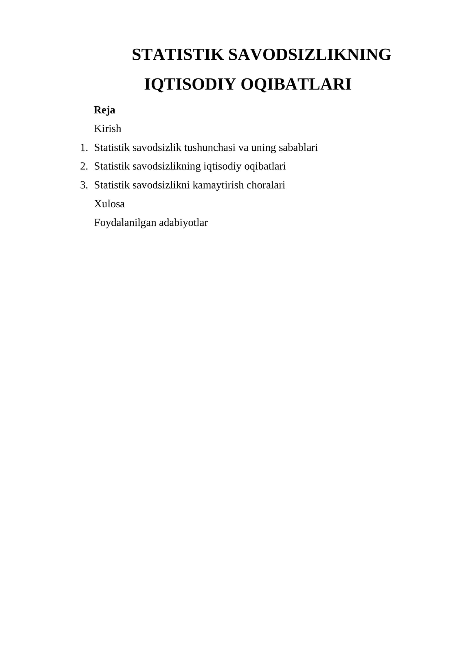 STATISTIK SAVODSIZLIKNING IQTISODIY OQIBATLARI 1