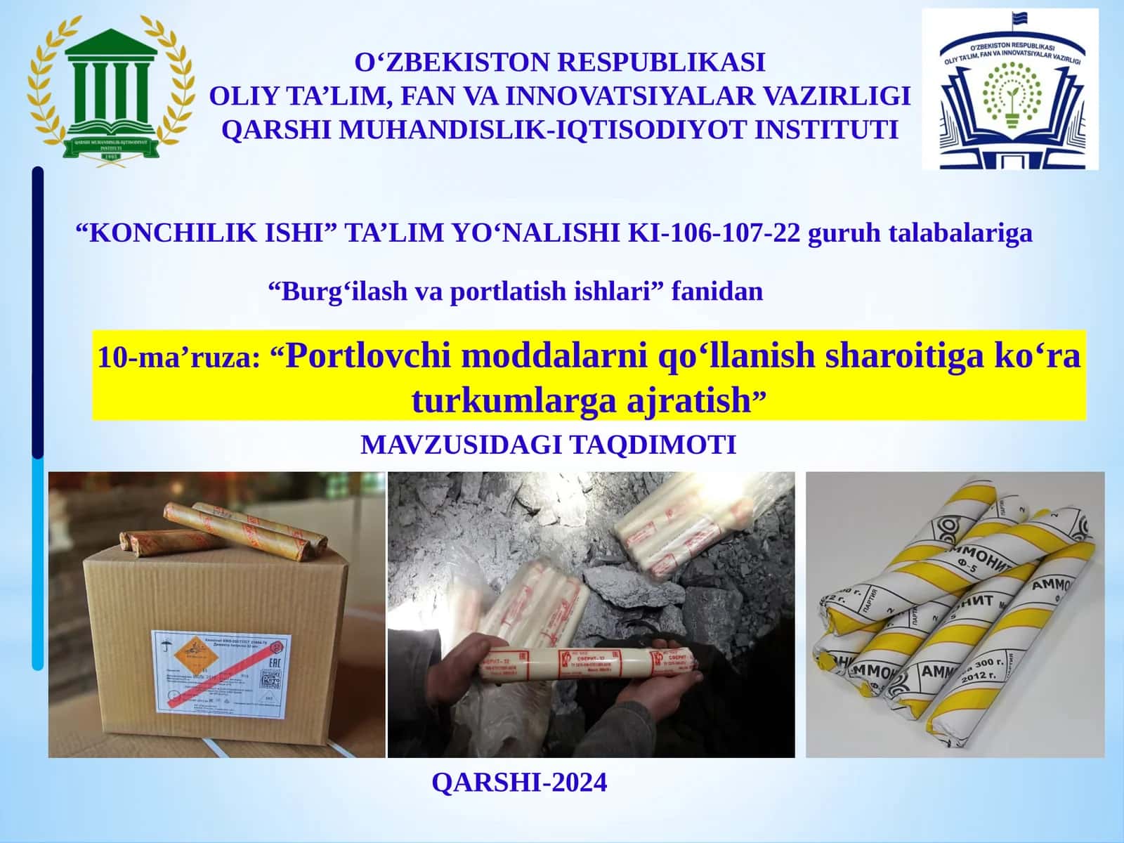 "Portlovchi moddalarni qo‘llanish sharoitiga ko‘ra turkumlarga ajratish" 1
