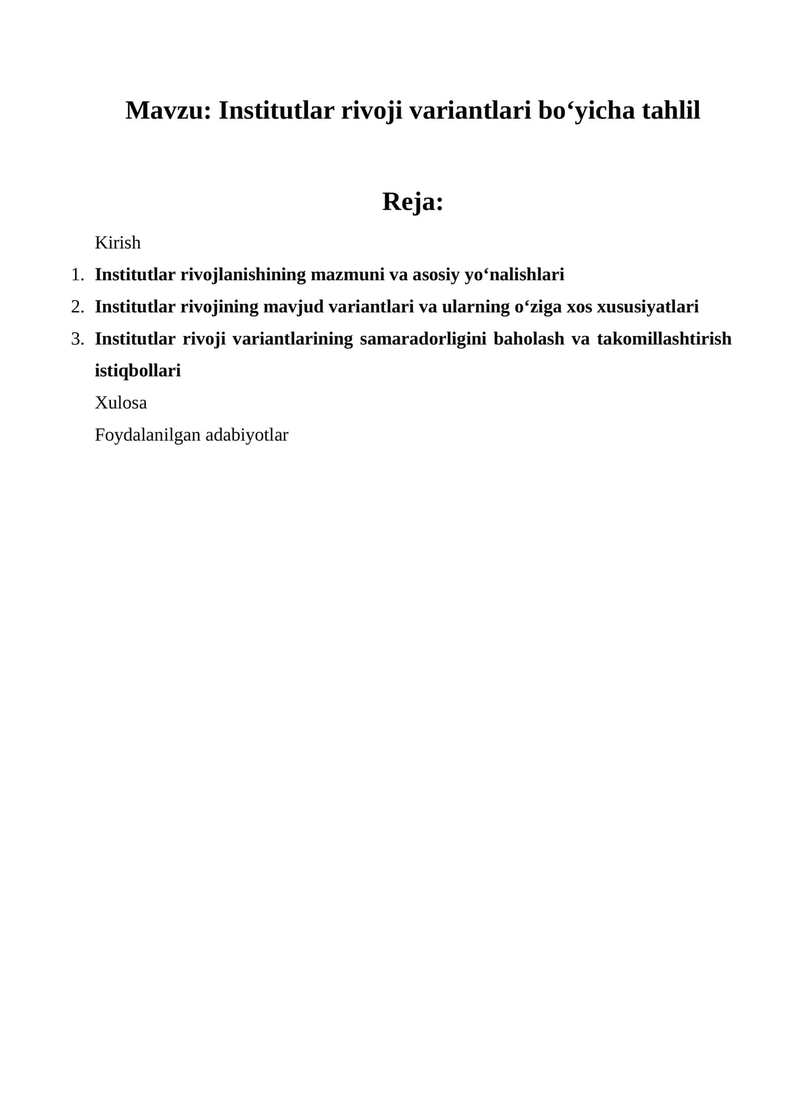 Institutlar rivoji variantlari bo‘yicha tahlil 1