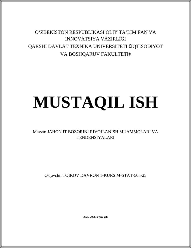 JAHON IT BOZORINI RIVOJLANISH MUAMMOLARI VA TENDENSIYALARI 1