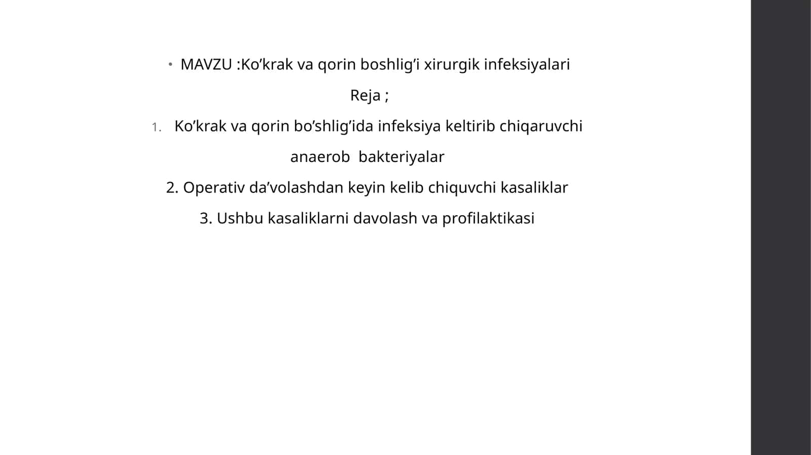 Ko’krak vaqorin boshlig’i xirurgik infeksiyalari 1