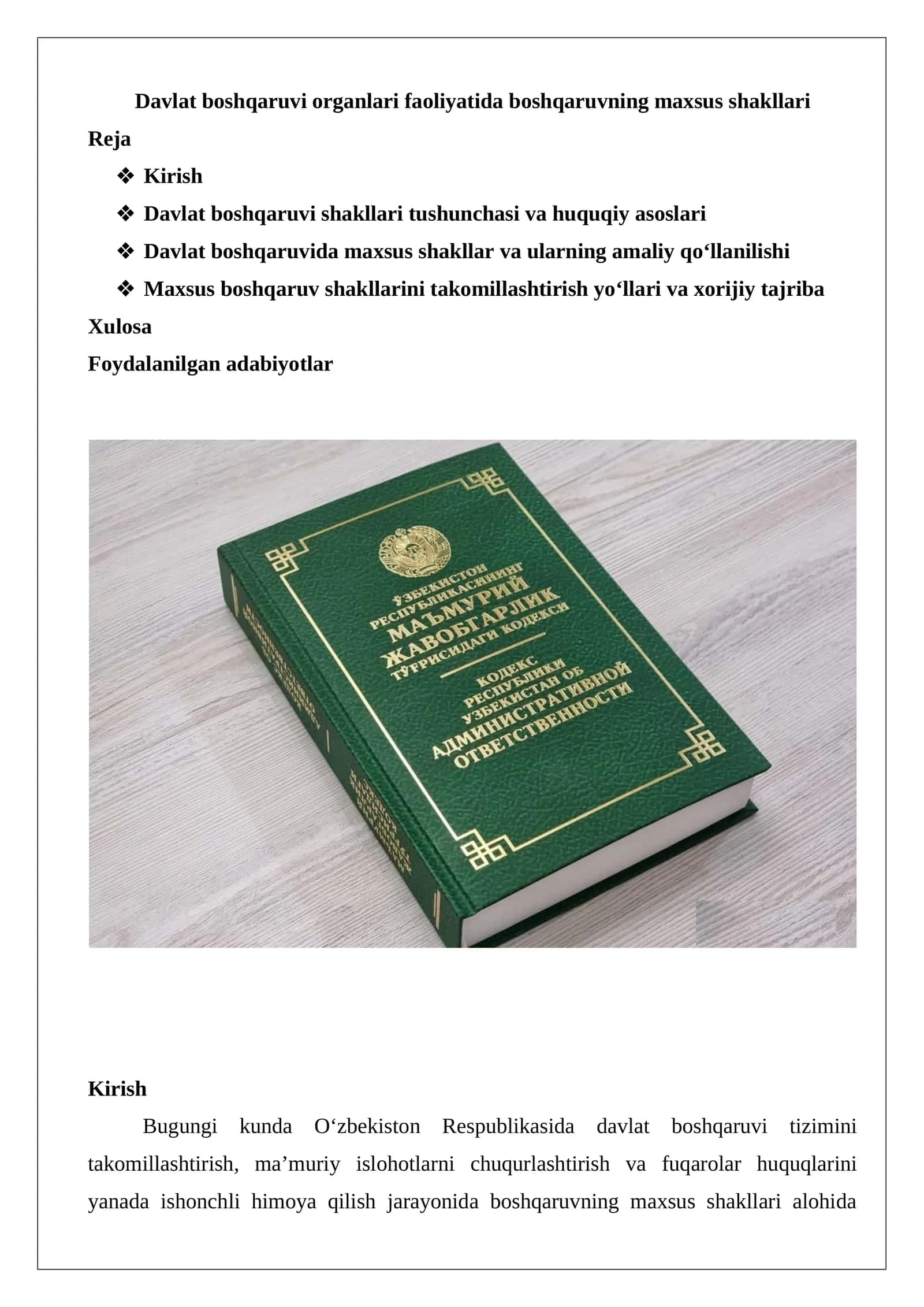 Davlat boshqaruvi organlari faoliyatida boshqaruvning maxsus shakllari 1