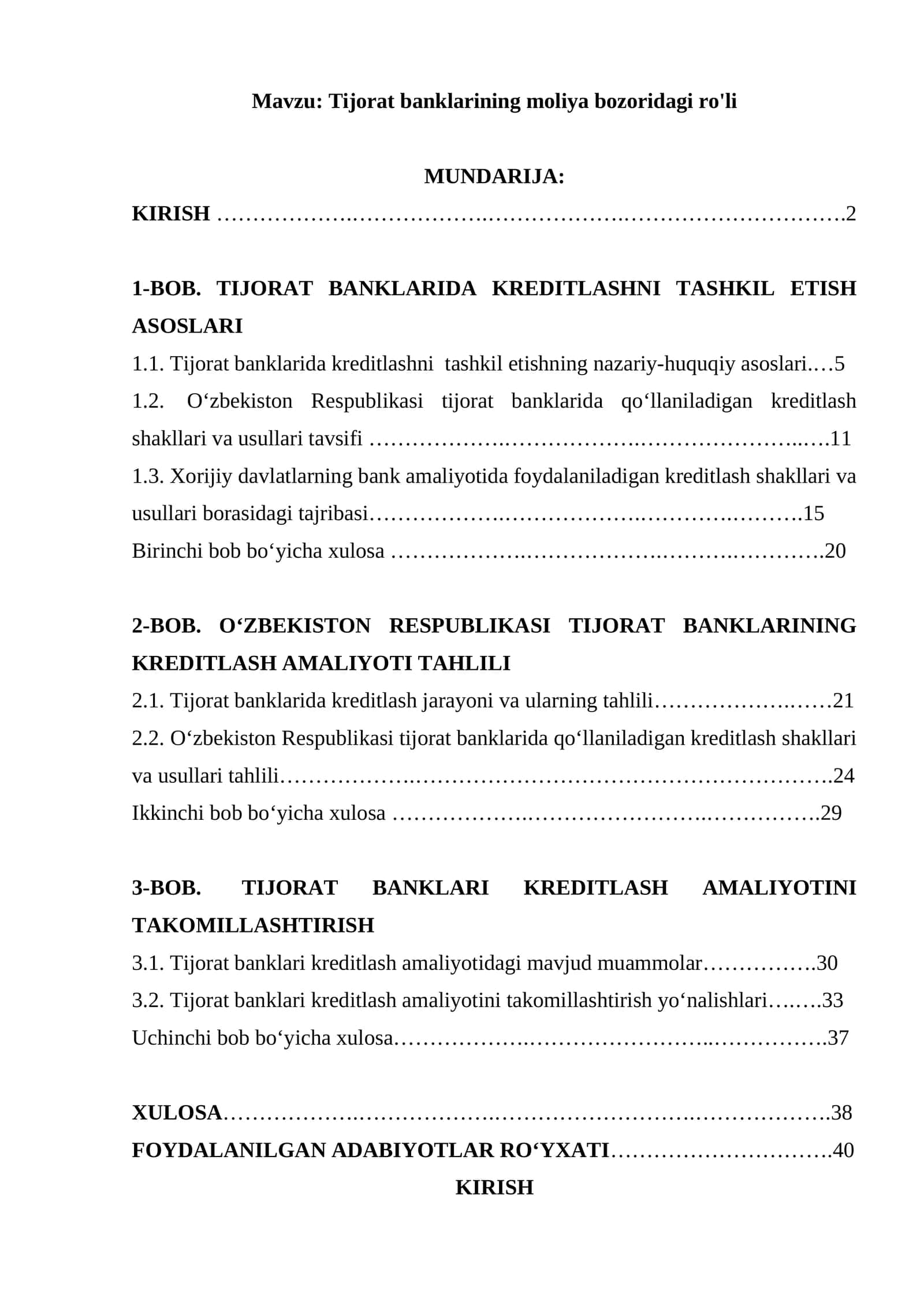 Tijorat banklarining moliya bozoridagi ro'li 1