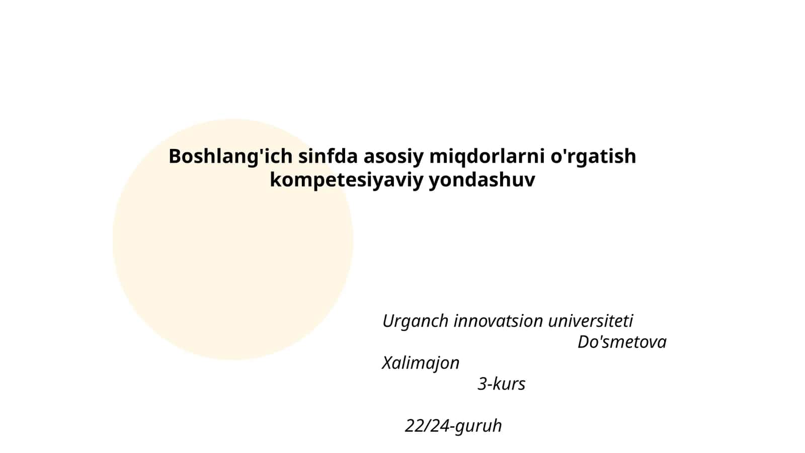 Boshlang'ich sinfda asosiy miqdorlarni o'rgatish kompetesiyaviy yondashuv 1