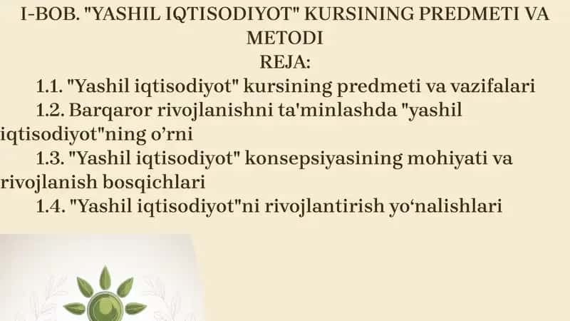 Yashil Iqtisodiyot Kursi 1