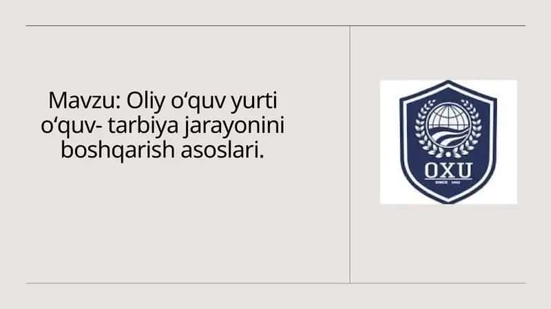 Oliyoʻquv yurti ta'lim va tarbiya jarayonlarini boshqarish asoslari 1