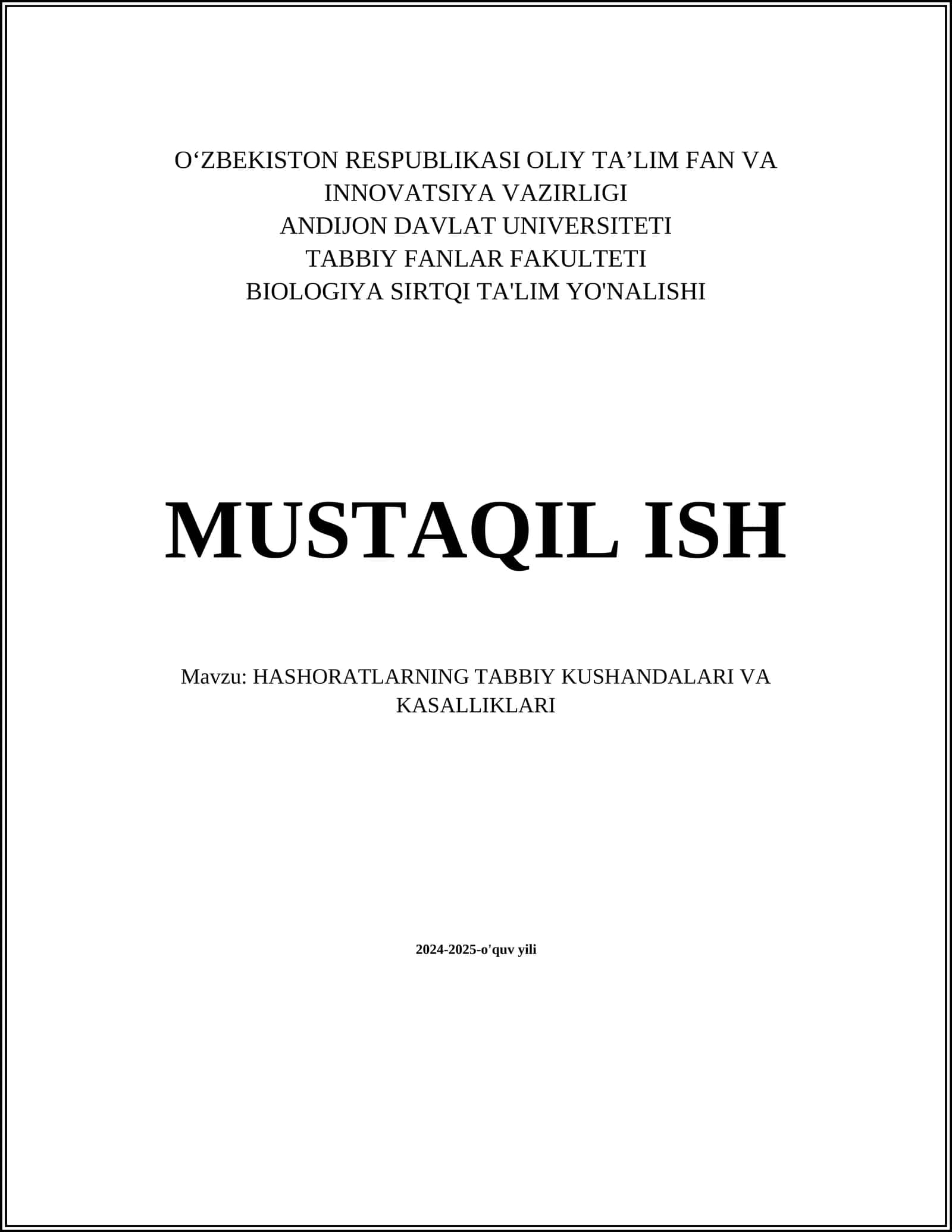 HASHORATLARNING TABBIY KUSHANDALARI VA KASALLIKLARI 1