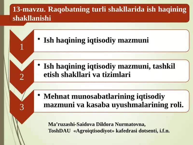 Raqobatning turli shakllarida ish haqining shakllanishi 1
