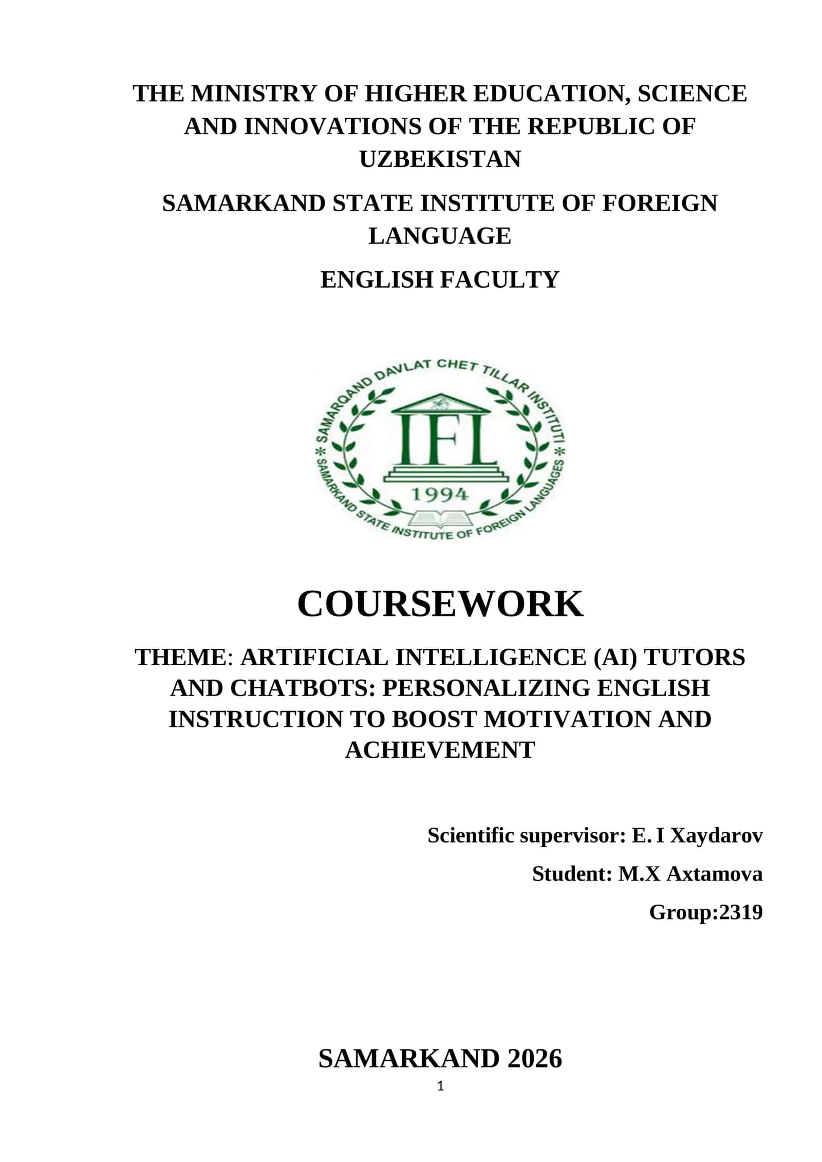 COURSEWORK: ARTIFICIAL INTELLIGENCE (AI) TUTORS AND CHATBOTS 1