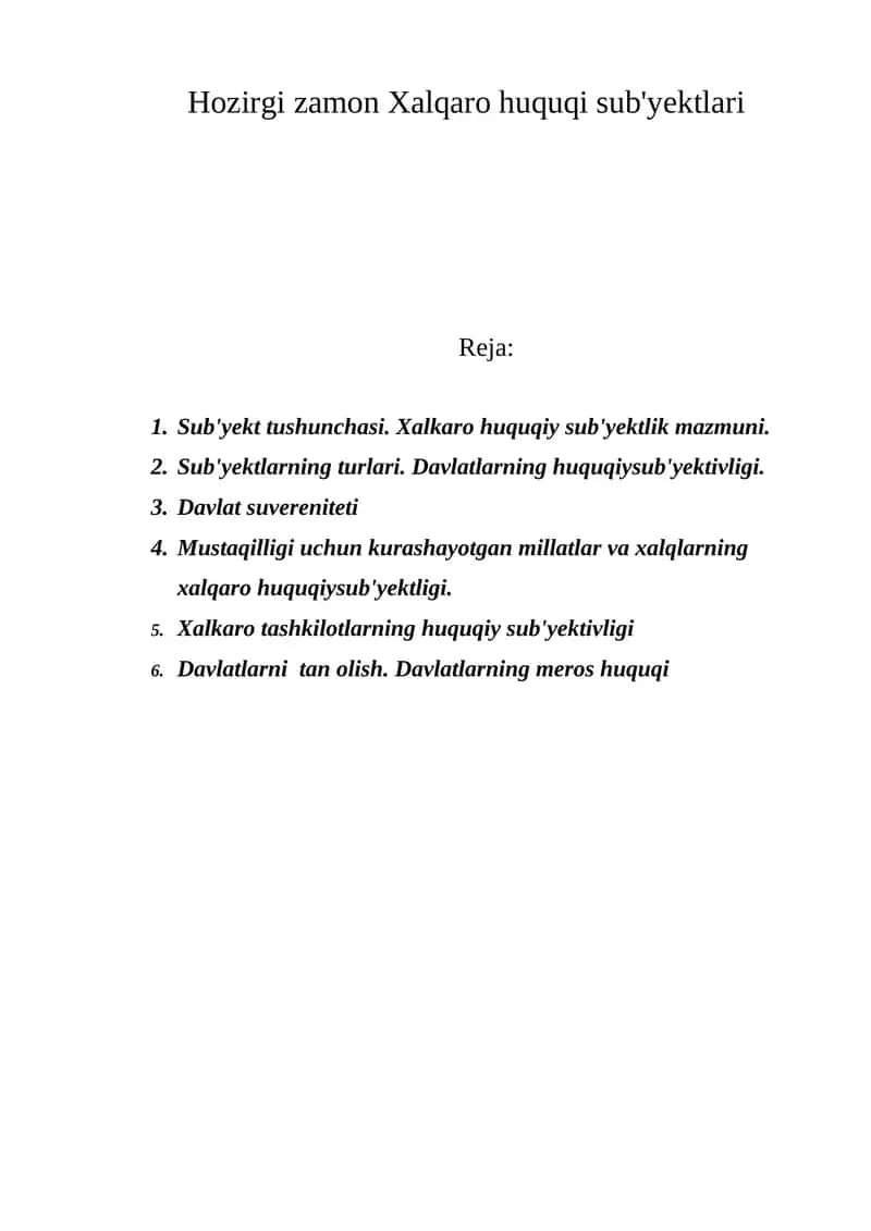 Hozirgi zamon Xalqaro huquqi sub'yektlari 1