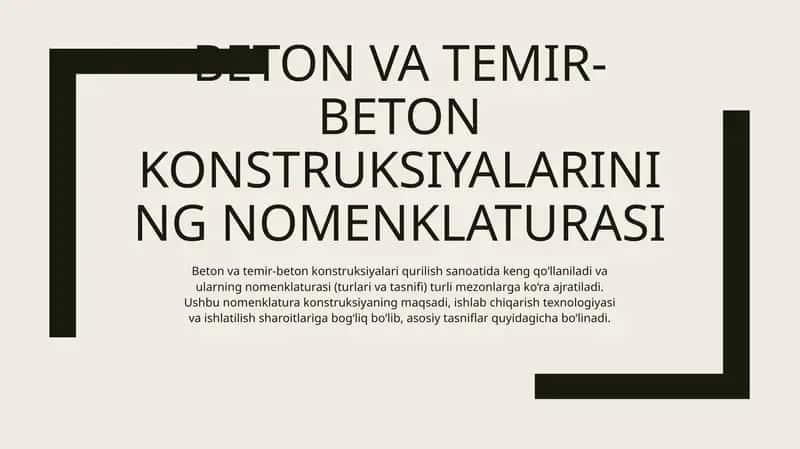 Beton va temir-beton konstruksiyalarining nomenklaturasi 1