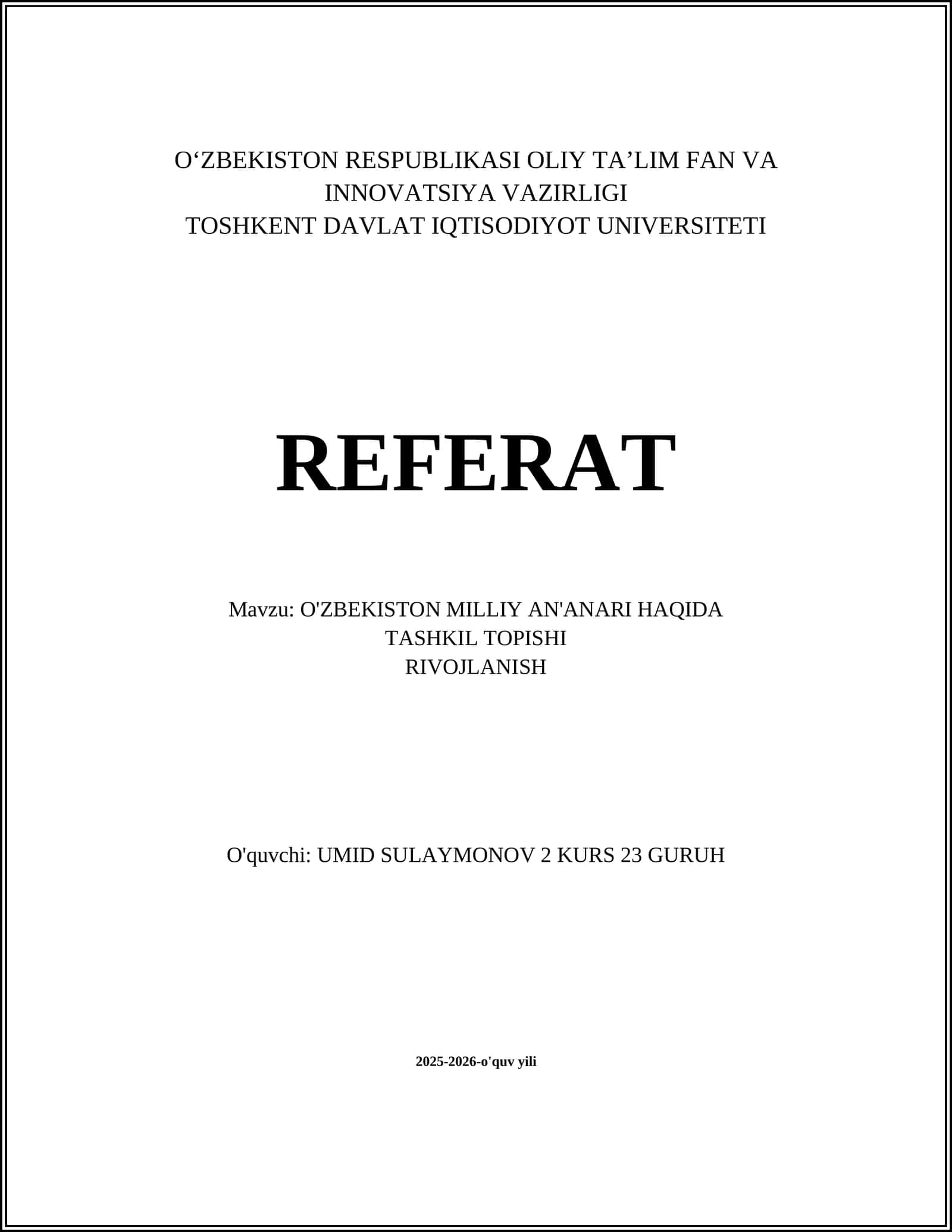 O'ZBEKISTON MILLIY AN'ANALARI HAQIDA 1